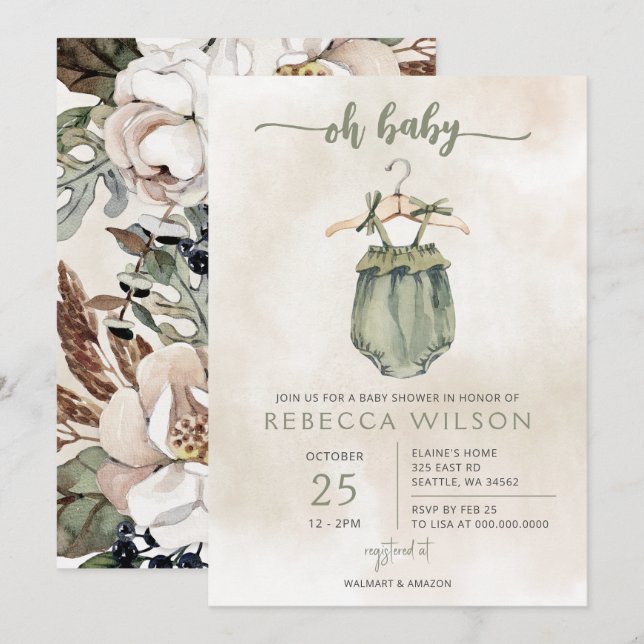 Oh Baby Gender Neutral Boho Baby Shower Invitation (Front/Back)
