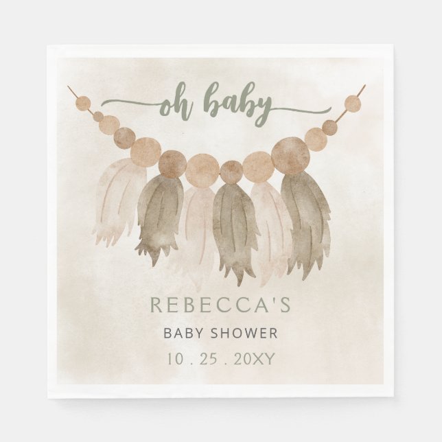 Oh Baby Gender Neutral Boho Baby Shower Invitation Napkin (Front)