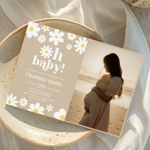 Oh Baby Gender Neutral Daisy Baby Shower Photo Invitation