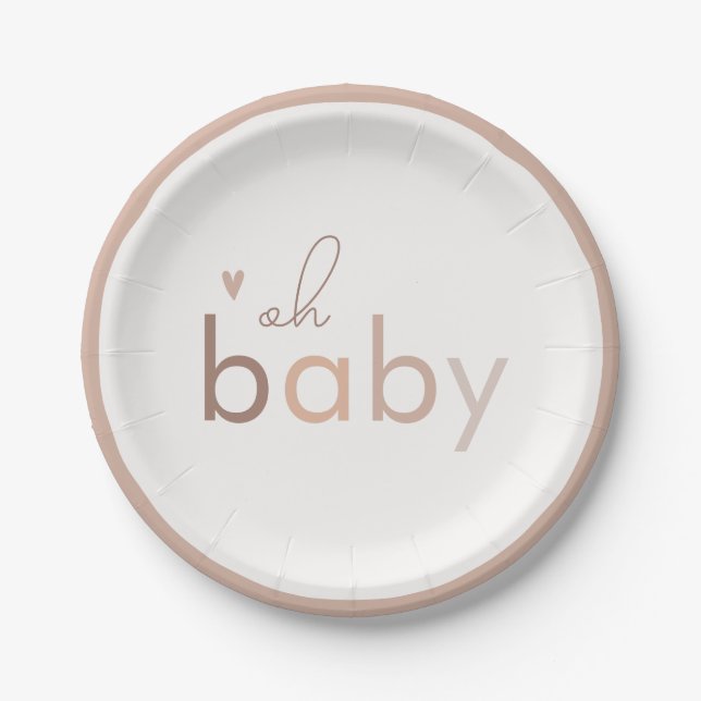 Oh Baby Gender Neutral Modern Baby Shower Paper Plate (Front)