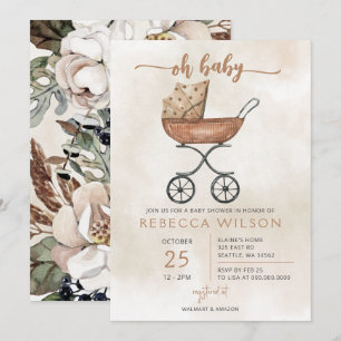 Oh Baby Gender Neutral Pram Boho Baby Shower  Invitation