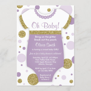 Oh Baby Girl, Baby Shower Invitation, Faux Gold Invitation