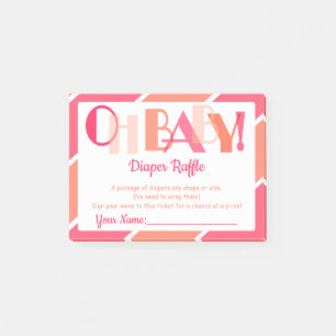 Oh Baby Girl Coral Modern Typography Diaper Raffle Post-it Notes