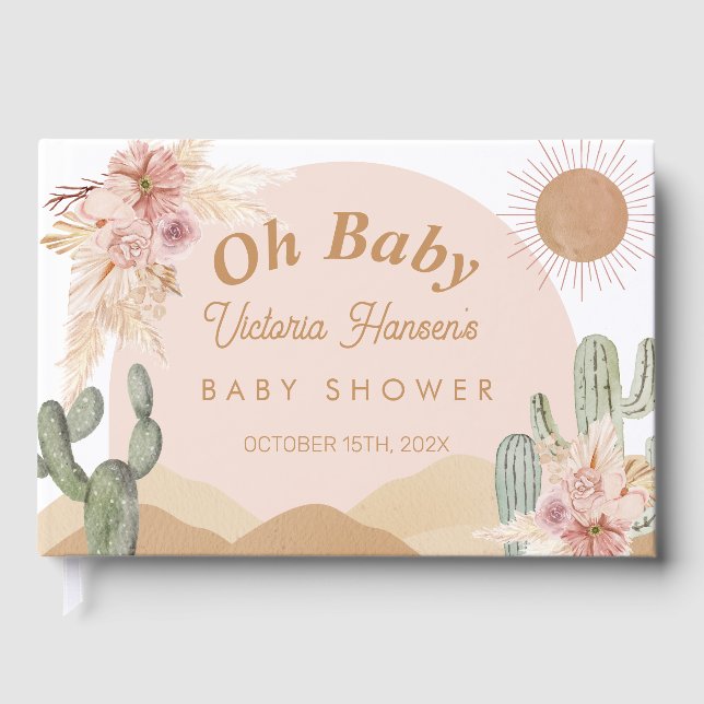 Oh Baby Girl Desert Baby Shower Southwestern Boho Guest Book (Front)