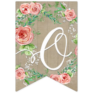 Oh Baby Girl Shower BOHO Nursery Room Pennant Rose Bunting Flags