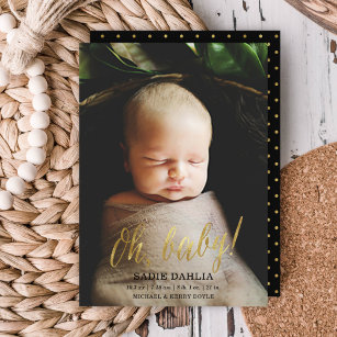 'Oh, baby!' Gold Faux Foil   Birth Announcement