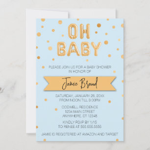 Oh Baby Gold Foil Balloon Baby Shower Invitation