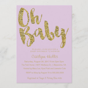 Oh Baby Gold Glitter and foil lavender Baby Shower Invitation