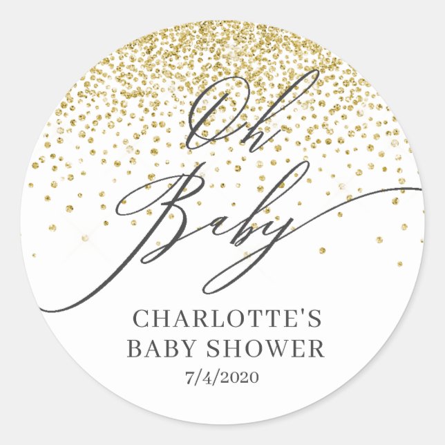 Oh Baby Gold Glitter Favour Sticker (Front)