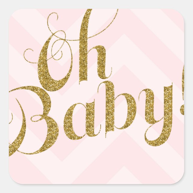 Oh Baby - Gold glitter Pink Chevron Favour Sticker (Front)
