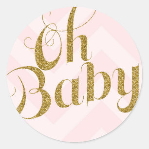 Oh Baby - Gold glitter Pink Chevron Favour Sticker