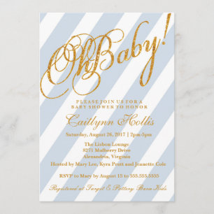 Oh Baby Gold Glitter Stripe Baby Shower Invitation