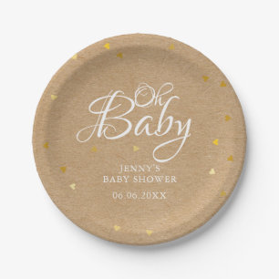 Oh Baby Gold Hearts Confetti Baby Shower/Sprinkle Paper Plate