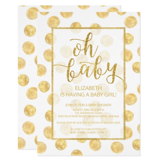 Oh Baby! Gold Polka Dots Baby Shower Invitation