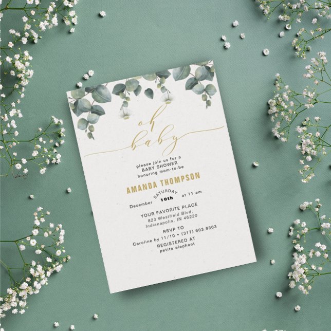 Oh Baby Golden Eucalyptus Baby Shower Invitation (Creator Uploaded)