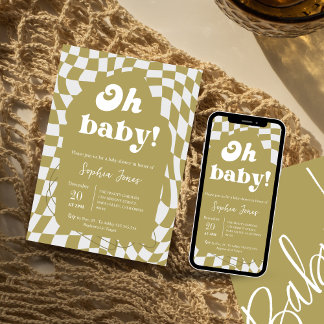 Oh Baby! Green Chequered | Gingham | baby shower Invitation