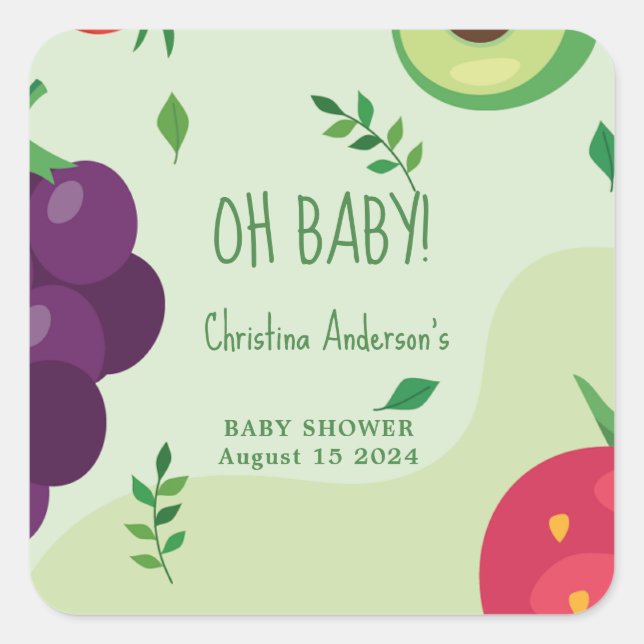 Oh Baby Green Fruit Juice Baby Shower Square Sticker (Front)