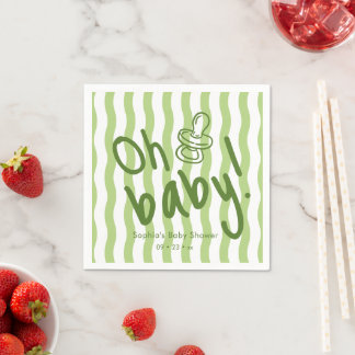 Oh Baby Green Wavy Stripes Neutral Baby Shower Napkin