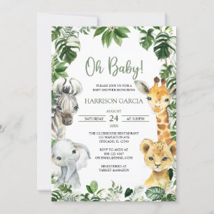 Oh Baby Greenery Jungle Safari Animals Baby Shower Invitation