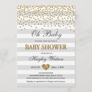 Oh Baby Grey and Gold Neutral Baby Shower Sprinkle Invitation