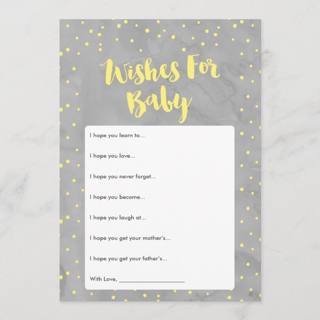 Oh Baby Grey and Yellow Baby Shower Wishes Card (Front)
