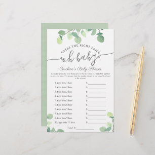Oh Baby Guess Price Greenery Baby Shower Game