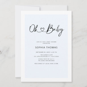 Oh Baby Heart Font Minimal Soft Blue Baby Shower Invitation