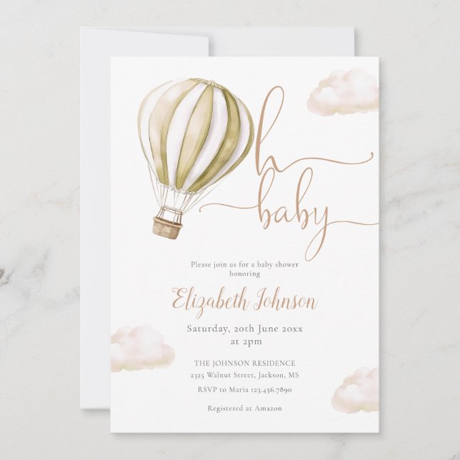 Oh Baby Hot Air Balloon All In One Baby Shower Invitation (Front)