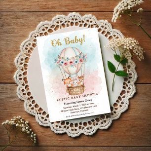 Oh Baby Hot Air Balloon Floral Invitation Postcard