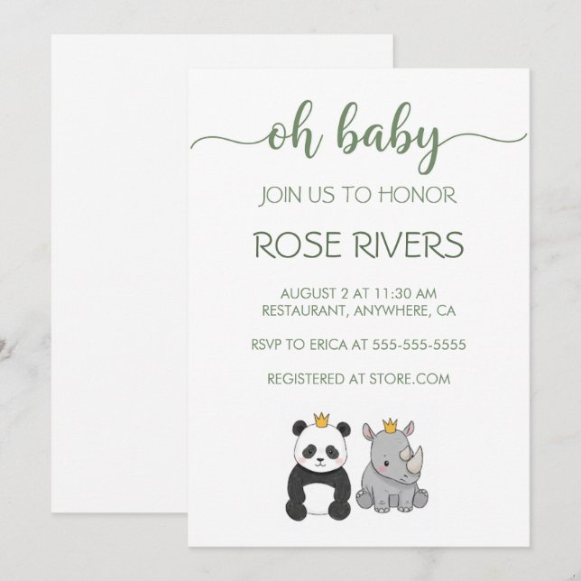 OH BABY INVITATION WITH BABY ANIMALS WITH A CROWN (Front/Back)