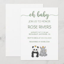 OH BABY INVITATION WITH BABY ANIMALS WITH A CROWN