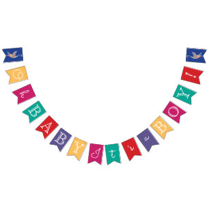 Oh Baby It's A Boy Colourful Stork Bird Baby Showe Bunting Flags