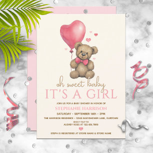 Oh Baby It's a Girl Teddy Bear Baby Shower Invitation