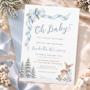 Oh Baby Its Cold Outside Blue Bow Baby Boy Shower Invitation