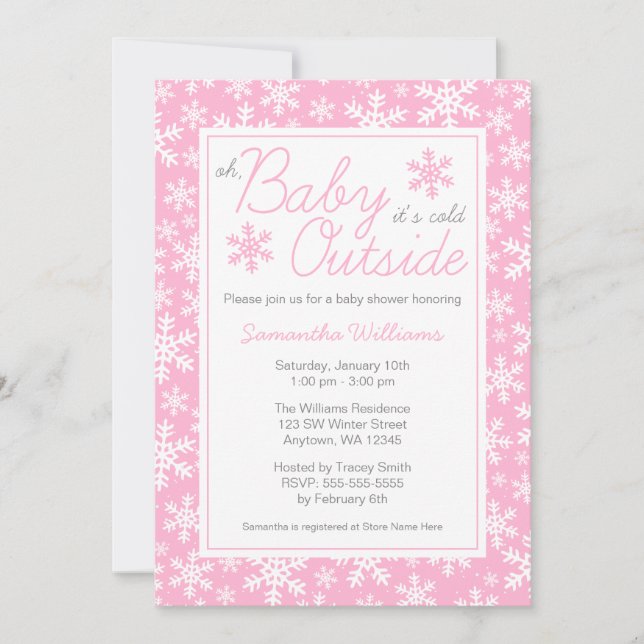 Oh Baby It's Cold Outside Pink Baby Shower Invitation (Front)