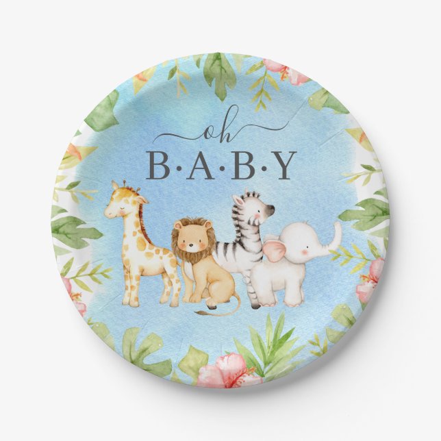 Oh Baby Jungle Baby Shower 7" Plate (Front)