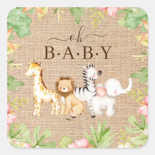Oh Baby Jungle Baby Shower 7" Plate Square Sticker (Front)