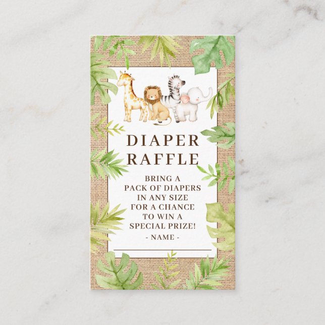 Oh Baby Jungle Baby Shower Diaper Raffle  Enclosur Enclosure Card (Front)