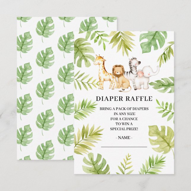 Oh Baby Jungle Baby Shower Diaper Raffle  Invitati Invitation (Front/Back)