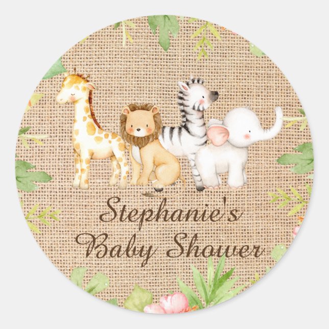 Oh Baby Jungle Baby Shower Favour  Classic Round S Classic Round Sticker (Front)
