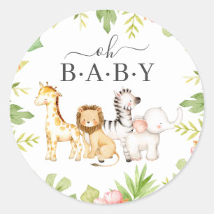 Oh Baby Jungle Baby Shower Favour  Classic Round S Sticker