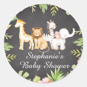 Oh Baby Jungle Baby Shower Favour  Classic Round S Sticker