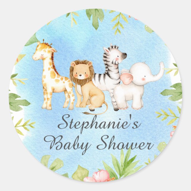 Oh Baby Jungle Baby Shower Favour  Classic Round Sticker (Front)