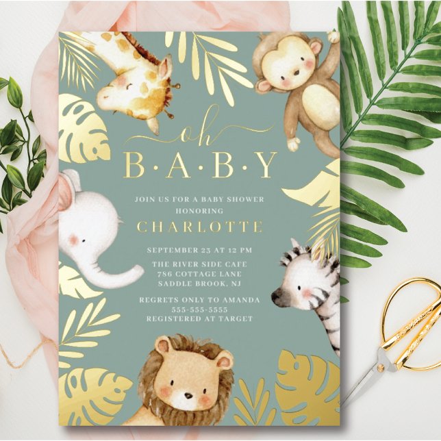 Oh Baby Jungle Baby shower Foil Invitation (Créateur téléchargé)