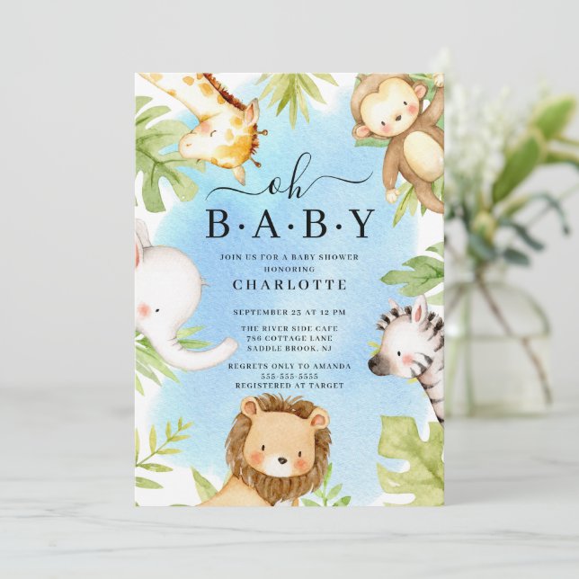 Oh Baby Jungle Baby shower Invitation (Debout devant)