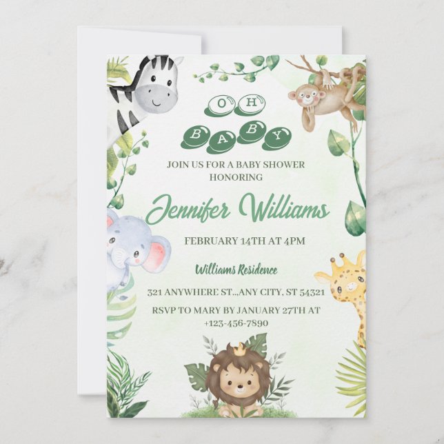 Oh Baby Jungle Baby Shower Invitation (Front)