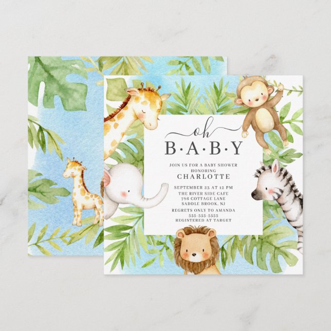 Oh Baby Jungle Baby shower Invitation (Devant / Derrière)