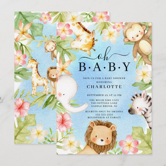 Oh Baby Jungle Baby shower Invitation (Devant / Derrière)