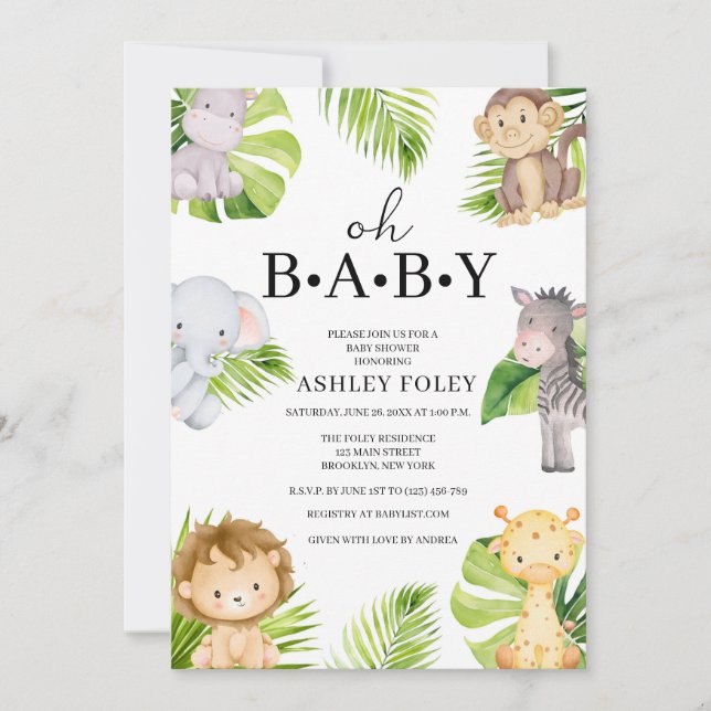 Oh Baby Jungle Baby shower Invitation (Devant)