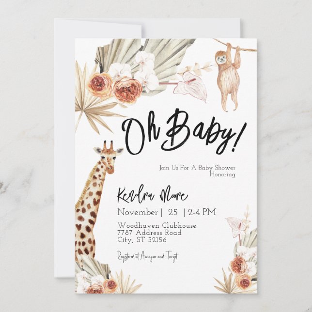 Oh Baby Jungle Baby shower Invitation (Devant)